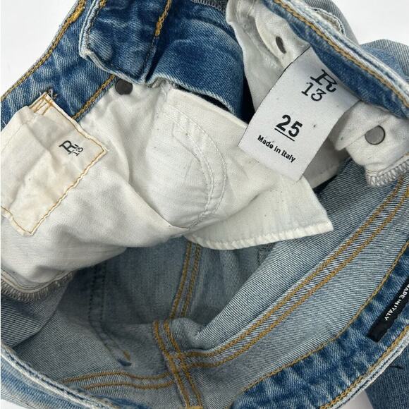 R13 Jenny Mid Rise Skinny Jean Shiloh Distress Uneven Raw Hem - Picture 7 of 8